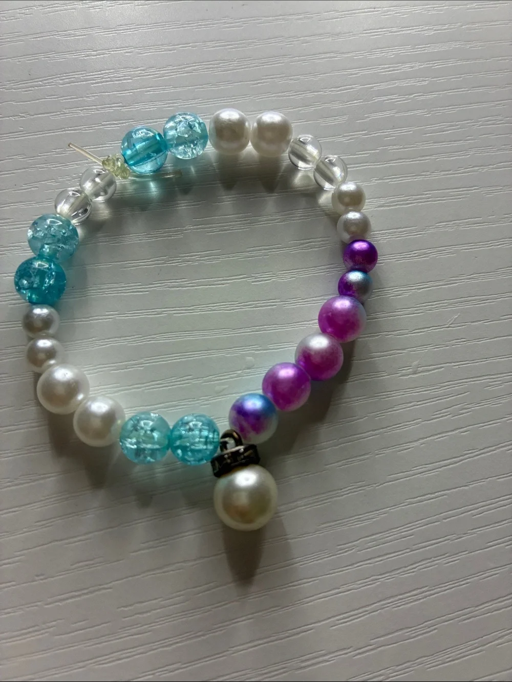 Pearl & Aqua Beaded Bracelet with Purple Accent